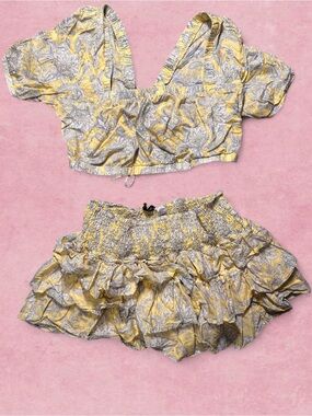Divided Yellow Paisley Two-Piece Romper Set